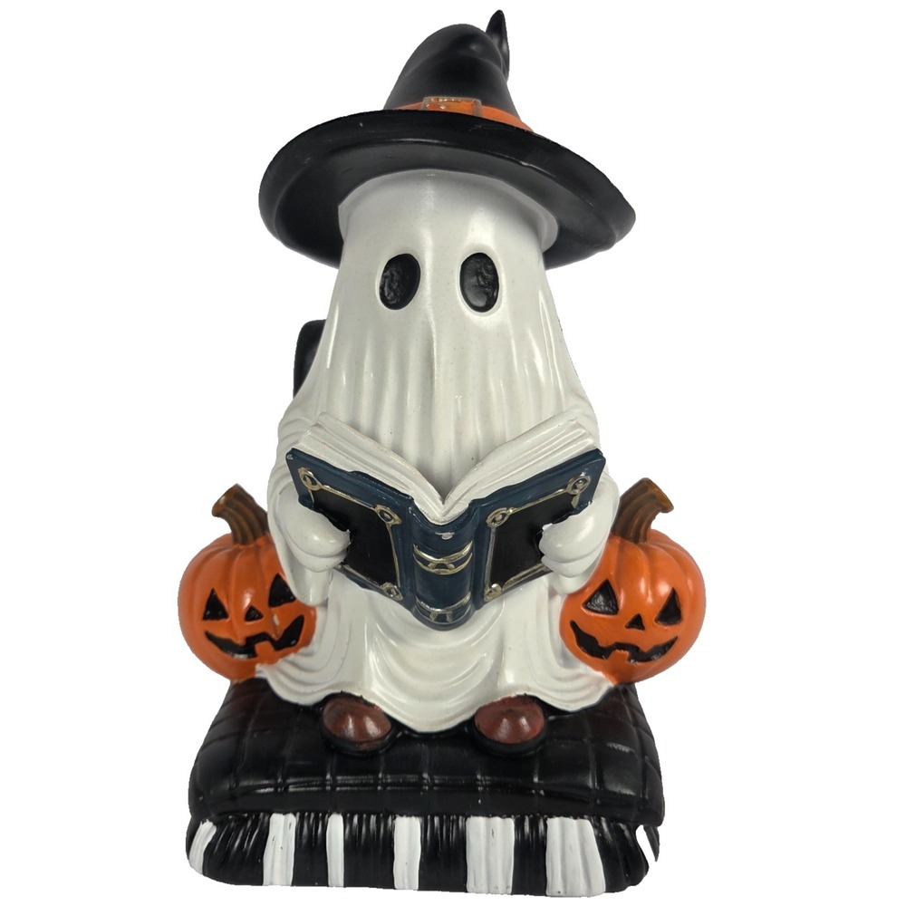Ghost Witch Reading Book Figurine 9 Inch Pumpkins Halloween Gothic Decor